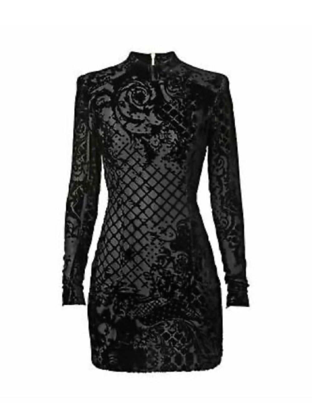 Balmain x H&M Black Velvet Burnout Silk Blend Mini Dress US 6 Designer - Picture 2 of 16